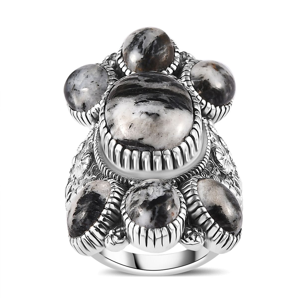 Artisan Crafted White Buffalo 7 Stone Cluster Ring in Sterling Silver (Size 9.0) 13.65 ctw image number 0
