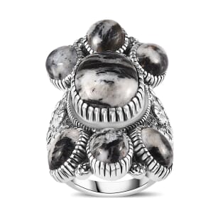 Artisan Crafted White Buffalo 7 Stone Cluster Ring in Sterling Silver (Size 9.0) 13.65 ctw