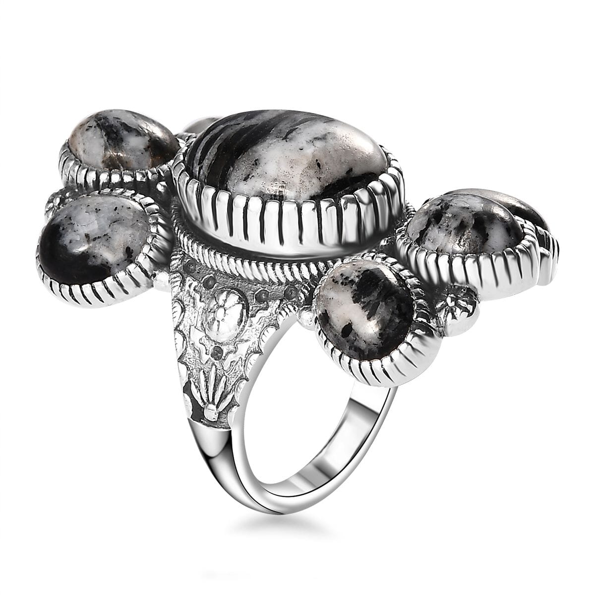 Artisan Crafted White Buffalo 7 Stone Cluster Ring in Sterling Silver (Size 9.0) 13.65 ctw image number 3