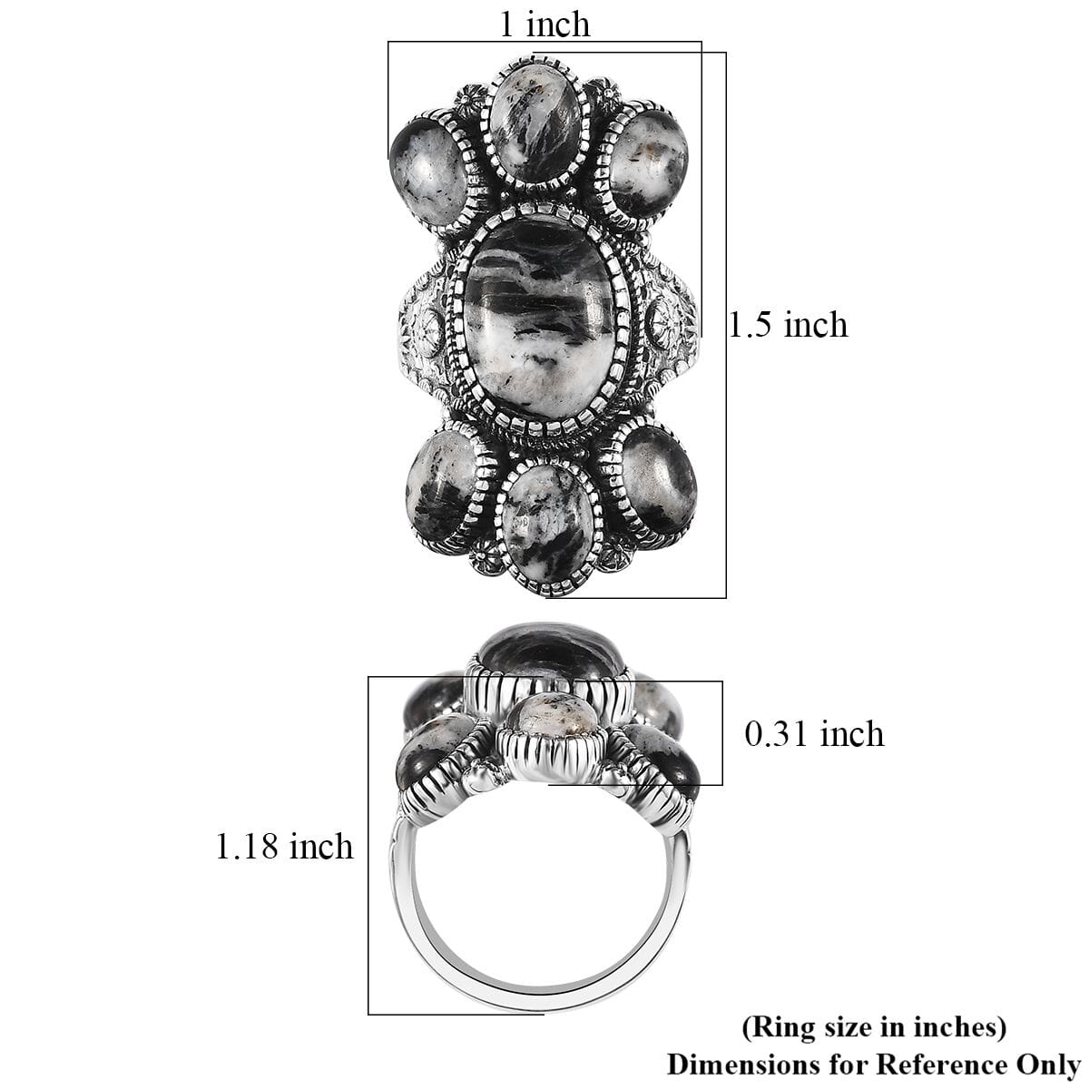 Artisan Crafted White Buffalo 7 Stone Cluster Ring in Sterling Silver (Size 9.0) 13.65 ctw image number 5