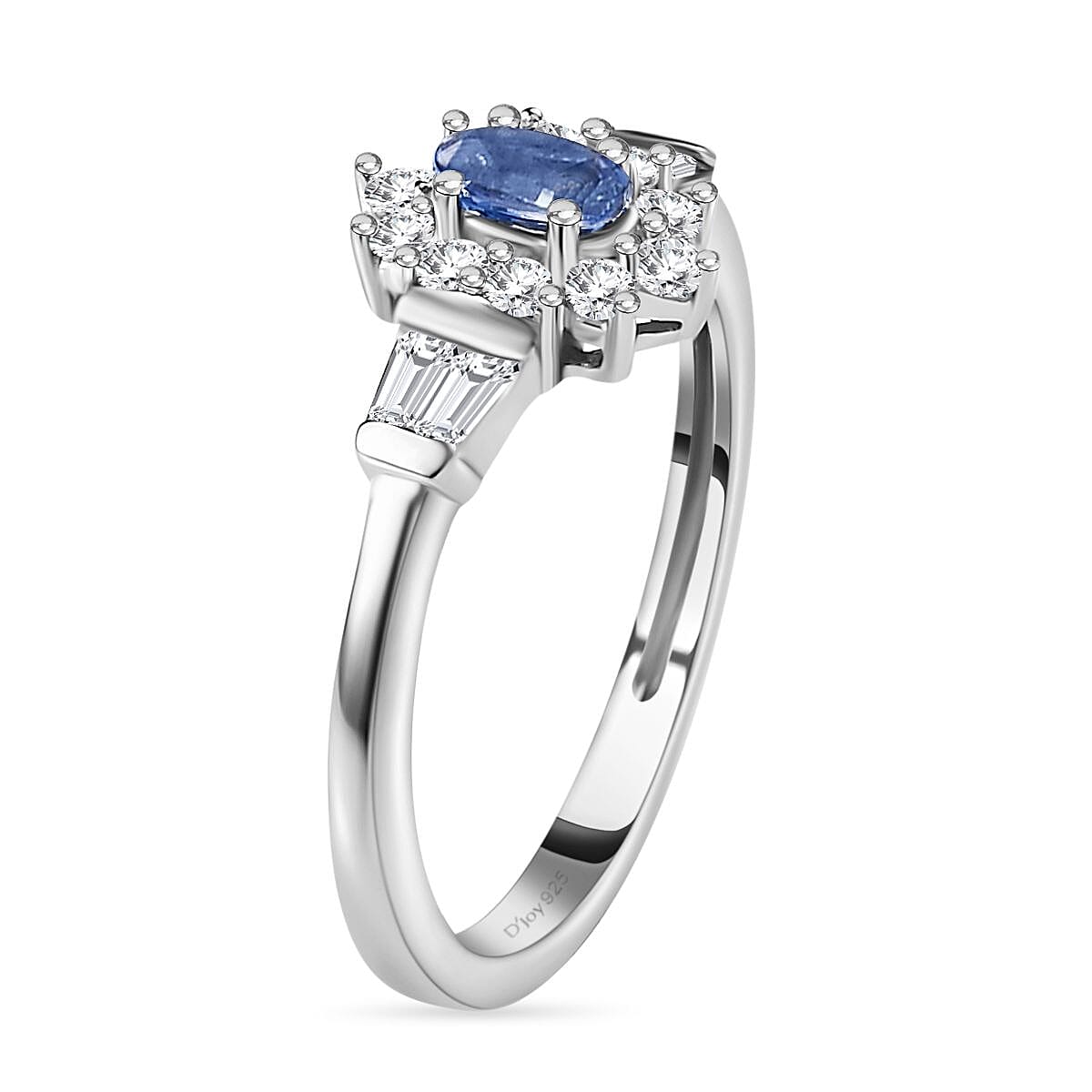 Ceylon Blue Sapphire and White Zircon Ring in Platinum Over Sterling Silver (Size 10.0) 0.85 ctw
