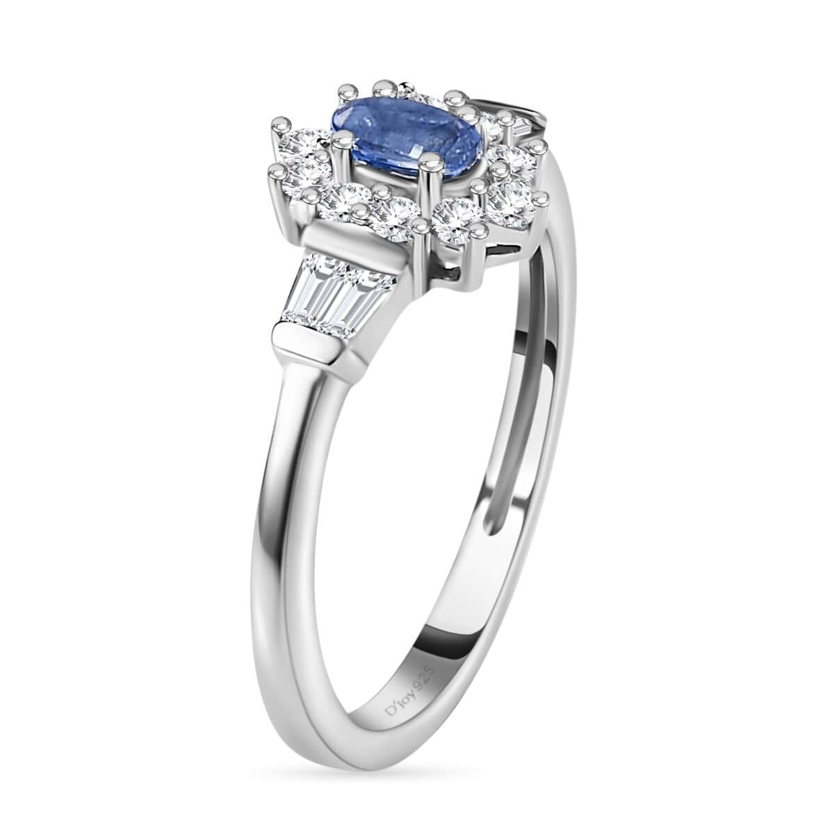 Ceylon Blue Sapphire and White Zircon Ring in Platinum Over Sterling Silver (Size 10.0) 0.85 ctw image number 3
