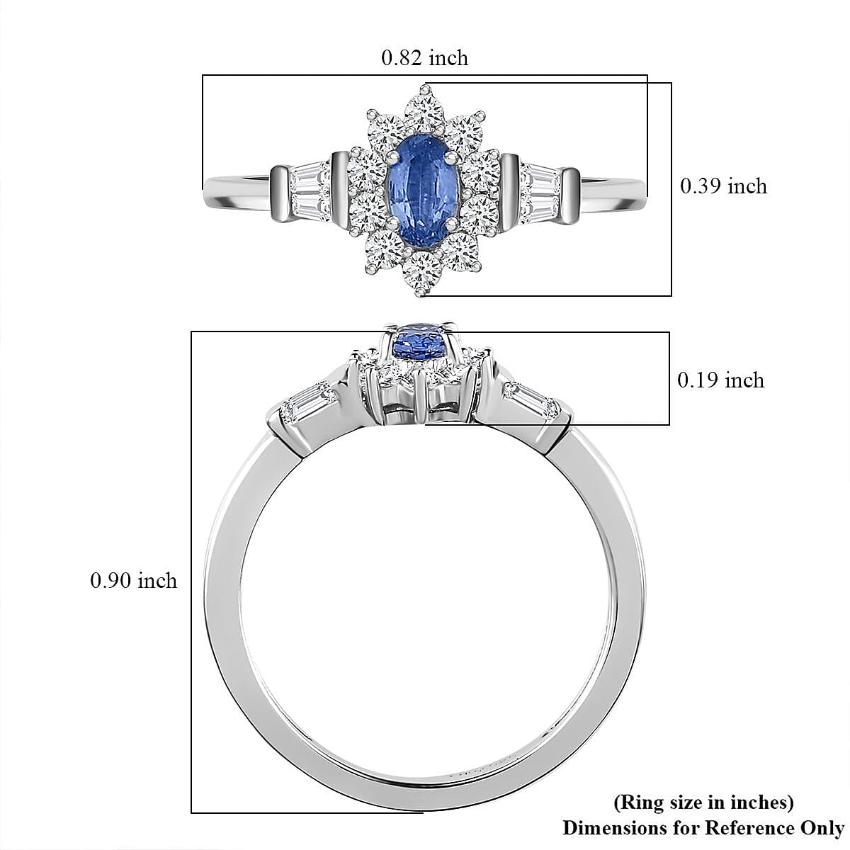 Ceylon Blue Sapphire and White Zircon Ring in Platinum Over Sterling Silver (Size 10.0) 0.85 ctw