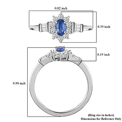 Ceylon Blue Sapphire and White Zircon Ring in Platinum Over Sterling Silver (Size 10.0) 0.85 ctw