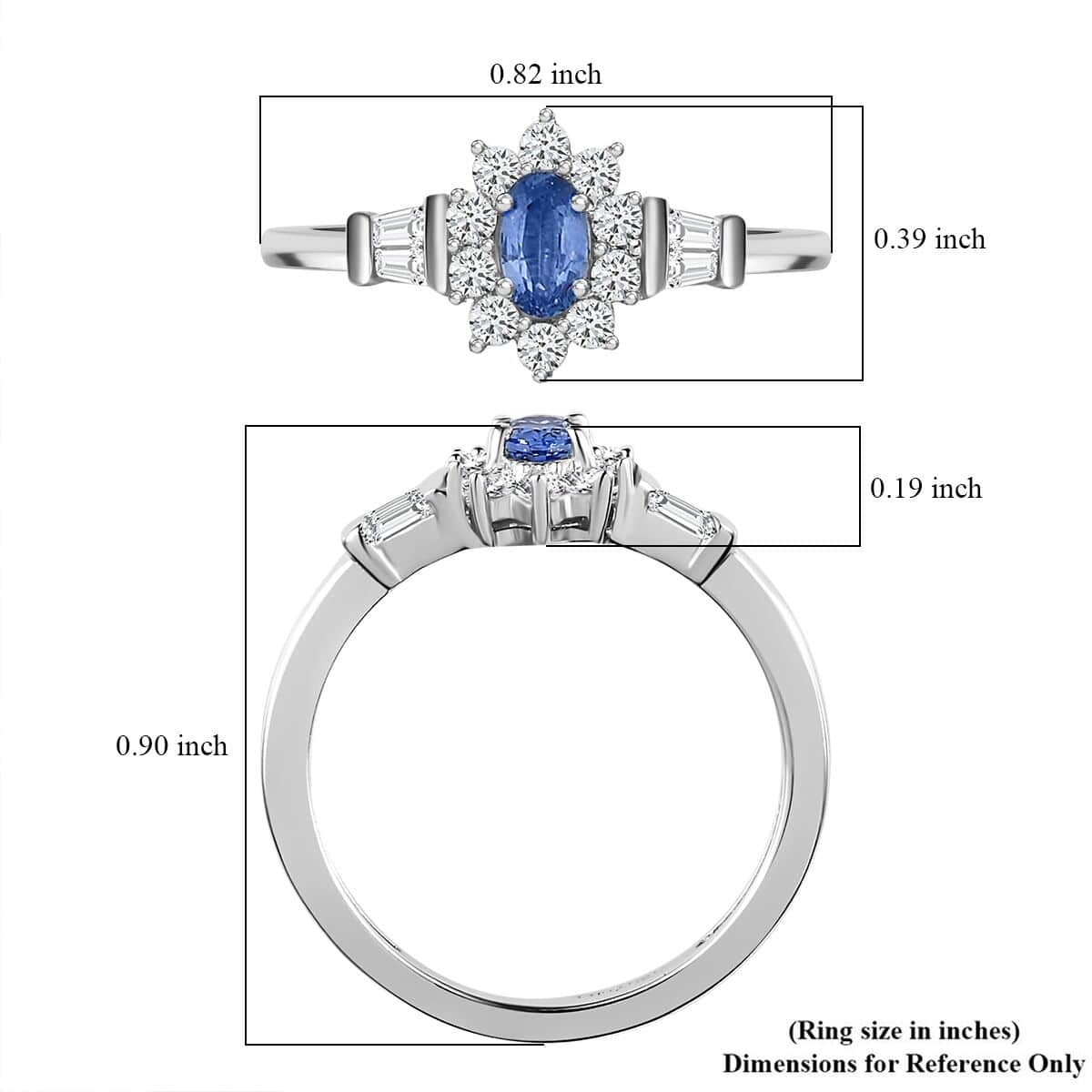 Ceylon Blue Sapphire and White Zircon Ring in Platinum Over Sterling Silver (Size 10.0) 0.85 ctw image number 5