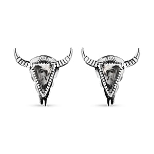 Artisan Crafted White Buffalo 3.50 ctw Bull Head Earrings in Sterling Silver