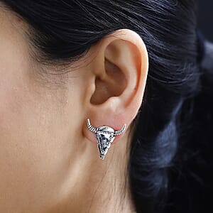 Artisan Crafted White Buffalo 3.50 ctw Bull Head Earrings in Sterling Silver
