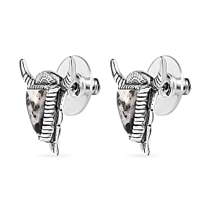 Artisan Crafted White Buffalo 3.50 ctw Bull Head Earrings in Sterling Silver