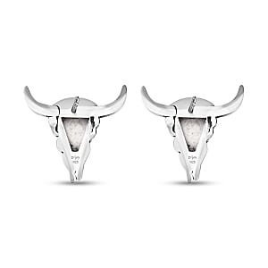 Artisan Crafted White Buffalo 3.50 ctw Bull Head Earrings in Sterling Silver