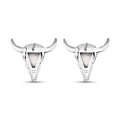 Artisan Crafted White Buffalo 3.50 ctw Bull Head Earrings in Sterling Silver