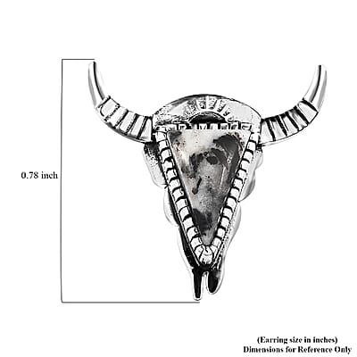 Artisan Crafted White Buffalo 3.50 ctw Bull Head Earrings in Sterling Silver