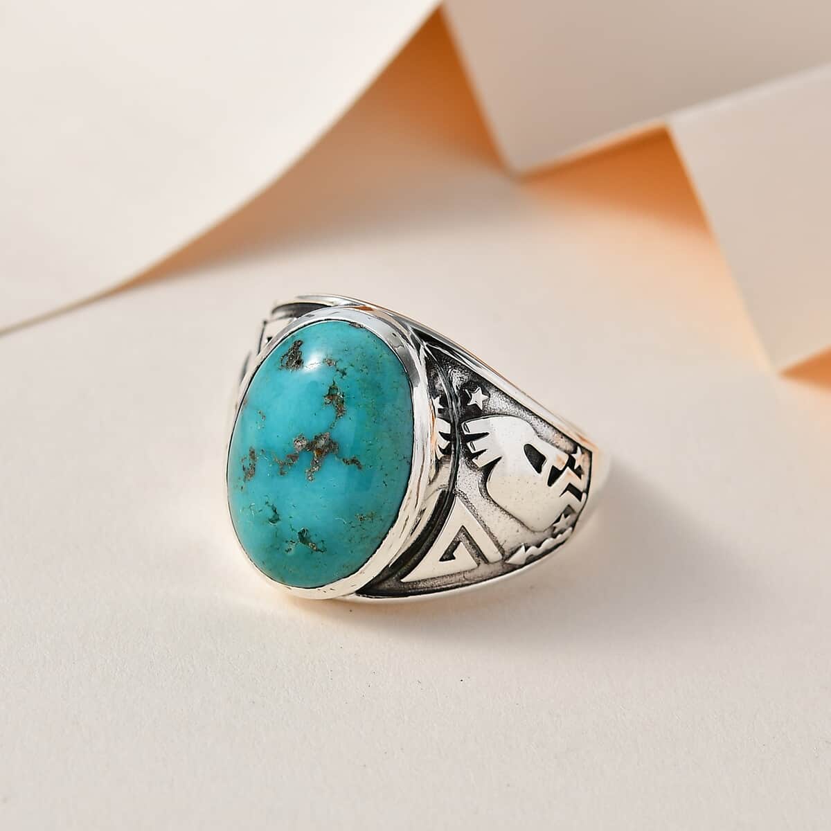 Artisan Crafted Sierra Nevada Turquoise kokopelli Men's Ring in Sterling Silver (Size 10.0) 10.70 ctw image number 1