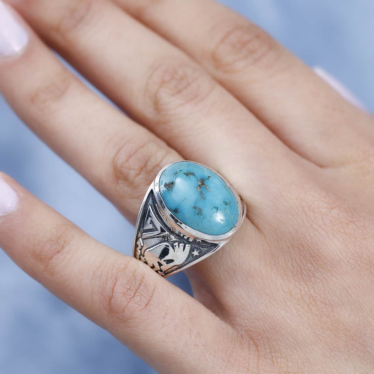 Artisan Crafted Sierra Nevada Turquoise kokopelli Men's Ring in Sterling Silver (Size 10.0) 10.70 ctw image number 2