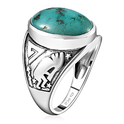 Artisan Crafted Sierra Nevada Turquoise kokopelli Men's Ring in Sterling Silver (Size 10.0) 10.70 ctw