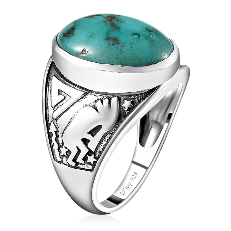 Artisan Crafted Sierra Nevada Turquoise kokopelli Men's Ring in Sterling Silver (Size 10.0) 10.70 ctw