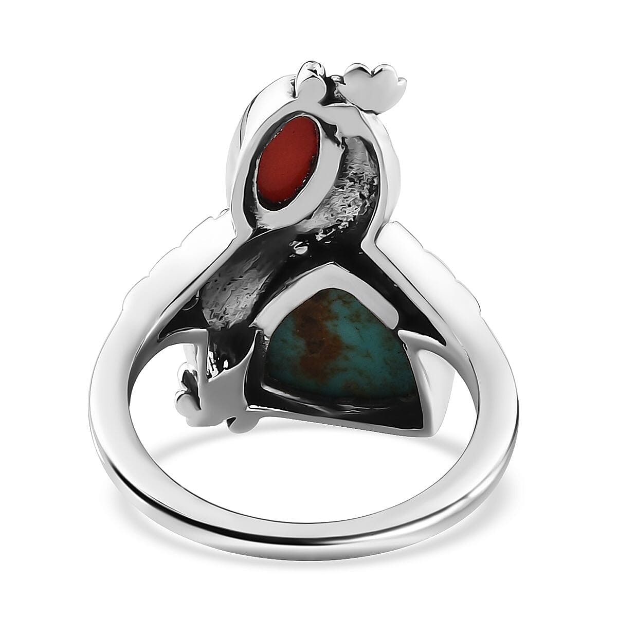 Artisan Crafted Sierra Nevada Turquoise and Coral Bypass Ring in Sterling Silver (Size 8.0) 3.85 ctw image number 4