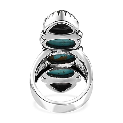 Artisan Crafted Sierra Nevada Turquoise and White Buffalo 5 Stone Ring in Sterling Silver (Size 10.0) 16.70 ctw