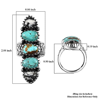 Artisan Crafted Sierra Nevada Turquoise and White Buffalo 5 Stone Ring in Sterling Silver (Size 10.0) 16.70 ctw