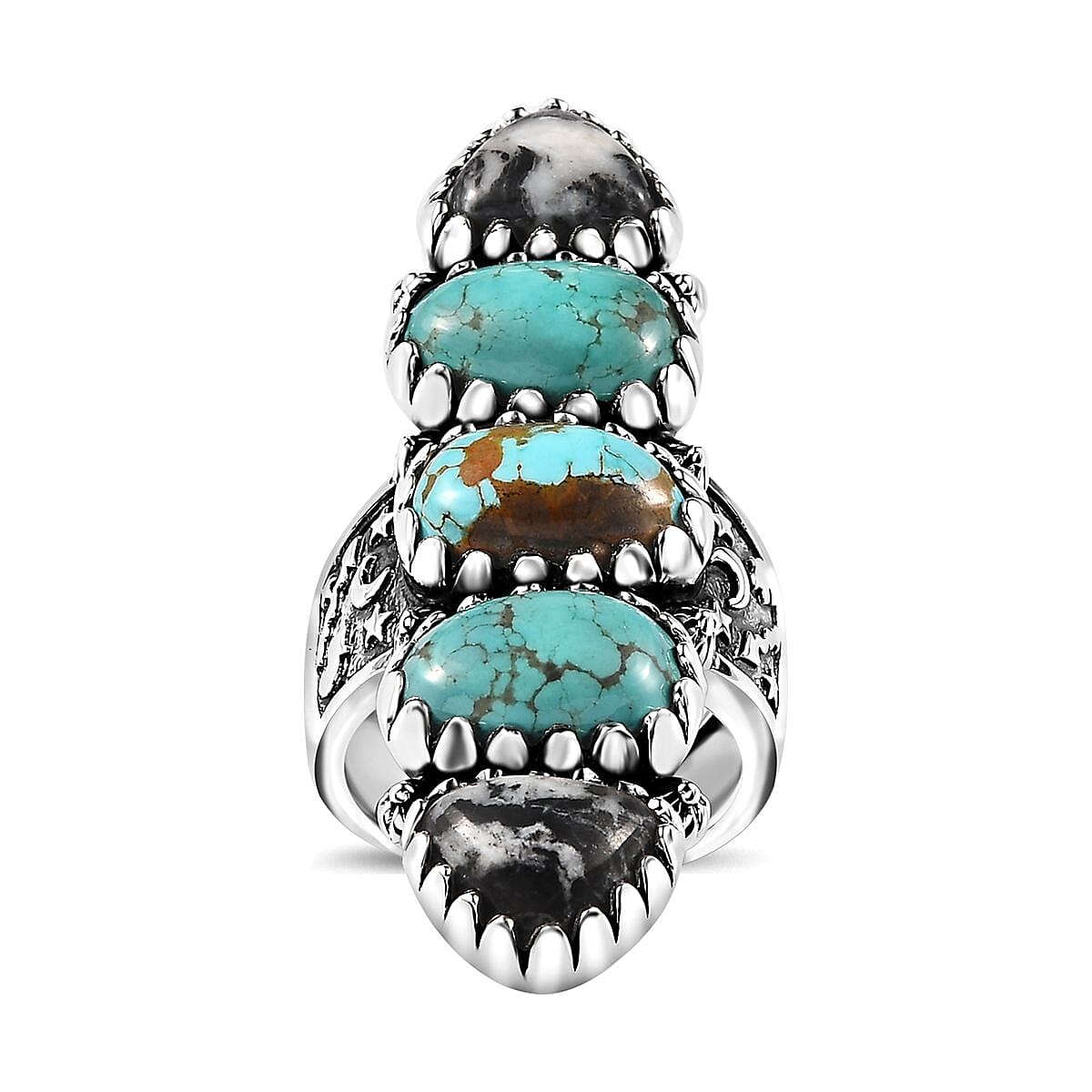 Artisan Crafted Sierra Nevada Turquoise and White Buffalo 5 Stone Ring in Sterling Silver (Size 7.0) 16.70 ctw
