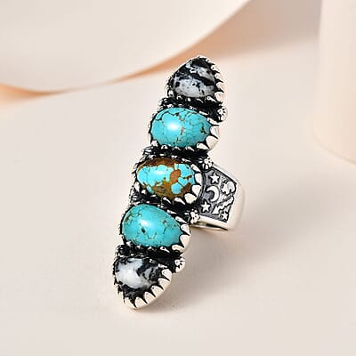 Artisan Crafted Sierra Nevada Turquoise and White Buffalo 5 Stone Ring in Sterling Silver (Size 7.0) 16.70 ctw