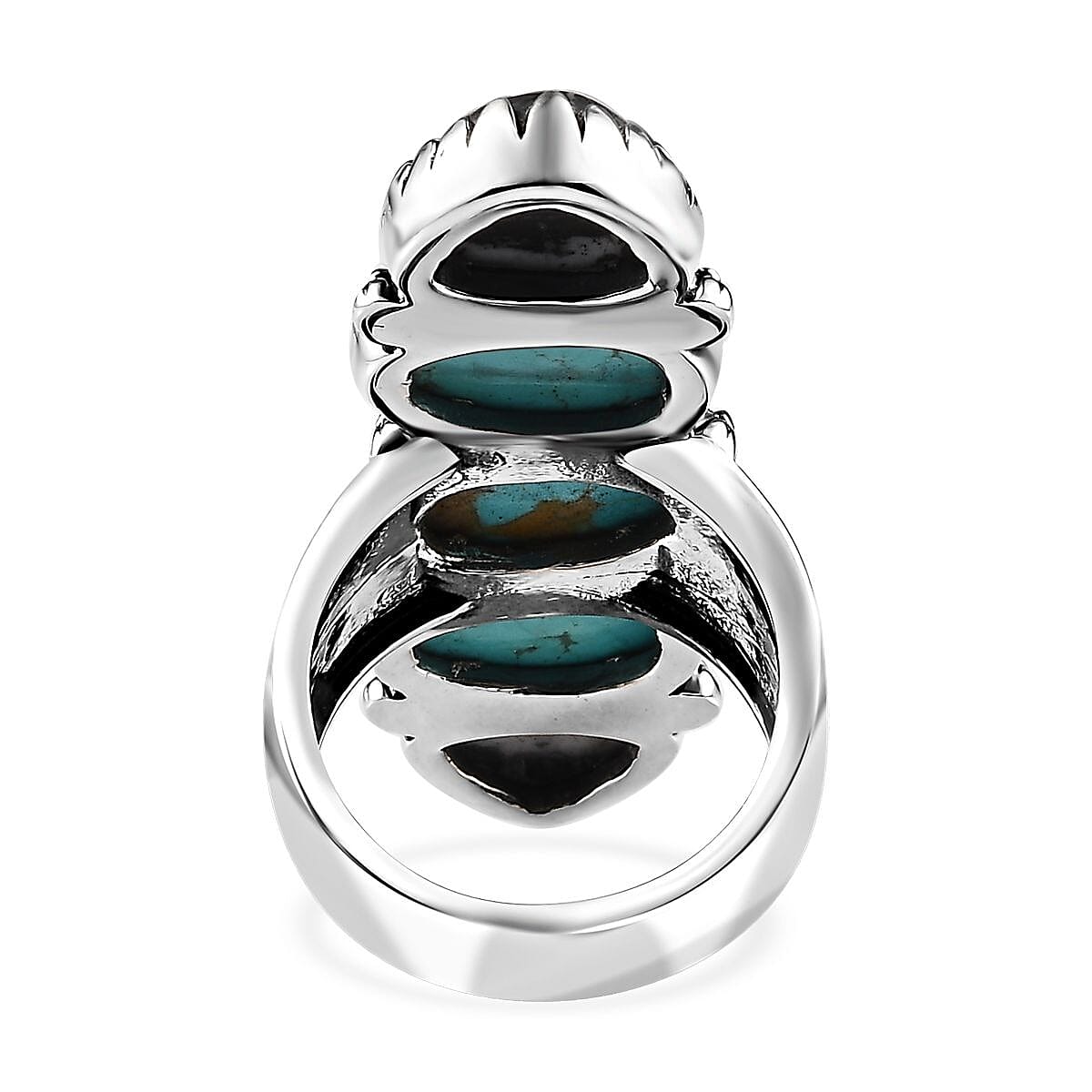 Artisan Crafted Sierra Nevada Turquoise and White Buffalo 5 Stone Ring in Sterling Silver (Size 7.0) 16.70 ctw image number 4