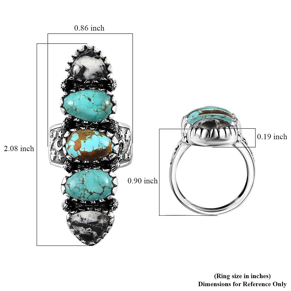 Artisan Crafted Sierra Nevada Turquoise and White Buffalo 5 Stone Ring in Sterling Silver (Size 7.0) 16.70 ctw image number 5