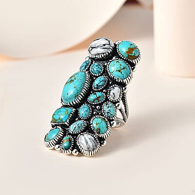 Artisan Crafted Sierra Nevada Turquoise and Multi Gemstone Ring in Sterling Silver (Size 10.0) 25.40 ctw