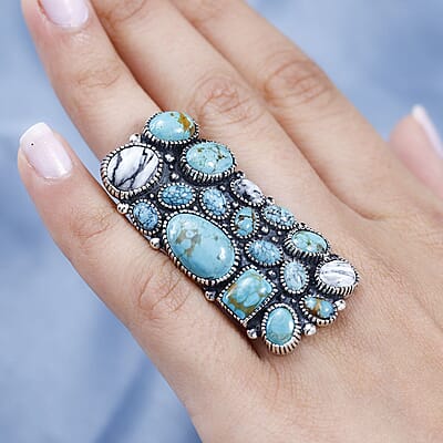 Artisan Crafted Sierra Nevada Turquoise and Multi Gemstone Ring in Sterling Silver (Size 10.0) 25.40 ctw