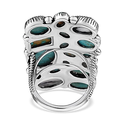 Artisan Crafted Sierra Nevada Turquoise and Multi Gemstone Ring in Sterling Silver (Size 10.0) 25.40 ctw