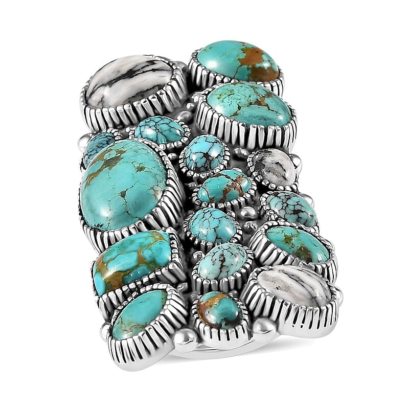 Artisan Crafted Sierra Nevada Turquoise and Multi Gemstone 25.40 ctw Ring in Sterling Silver (Size 7.0)