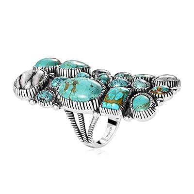 Artisan Crafted Sierra Nevada Turquoise and Multi Gemstone 25.40 ctw Ring in Sterling Silver (Size 7.0)
