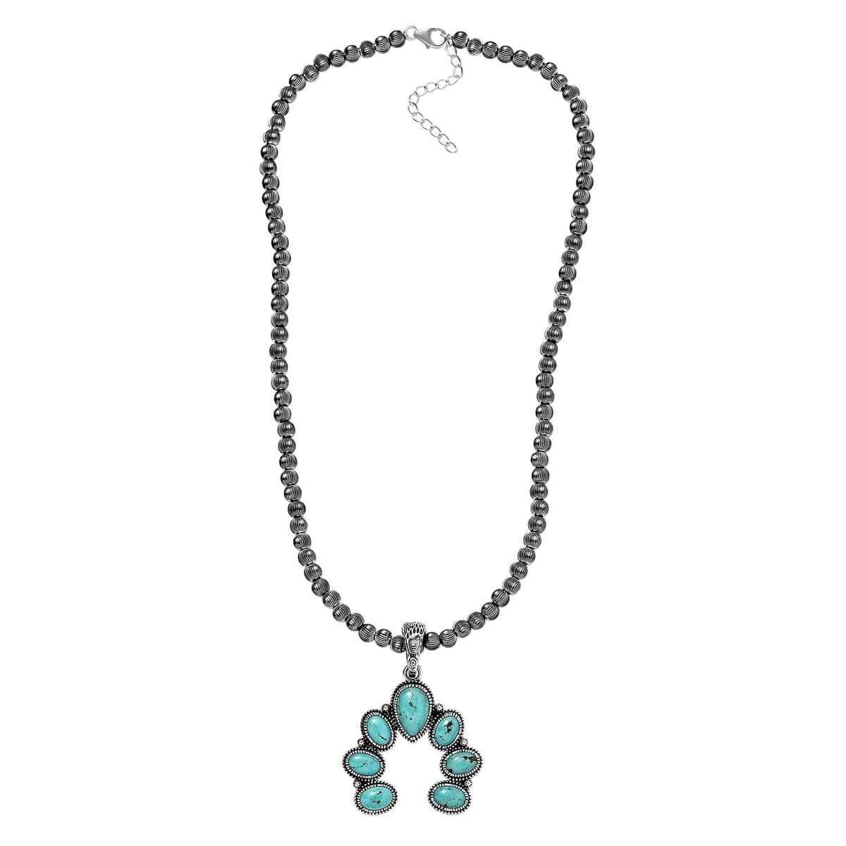 Artisan Crafted Sierra Nevada Turquoise Squash Blossom Necklace 18-20 Inches in Sterling Silver 13.30 ctw image number 0