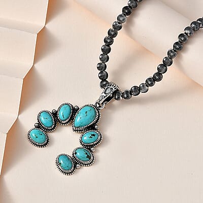 Artisan Crafted Sierra Nevada Turquoise Squash Blossom Necklace 18-20 Inches in Sterling Silver 13.30 ctw