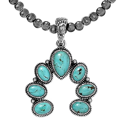 Artisan Crafted Sierra Nevada Turquoise Squash Blossom Necklace 18-20 Inches in Sterling Silver 13.30 ctw