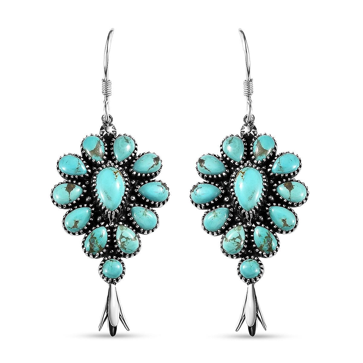 Artisan Crafted Sierra Nevada Turquoise Dangle Earrings in Sterling Silver 11.85 ctw