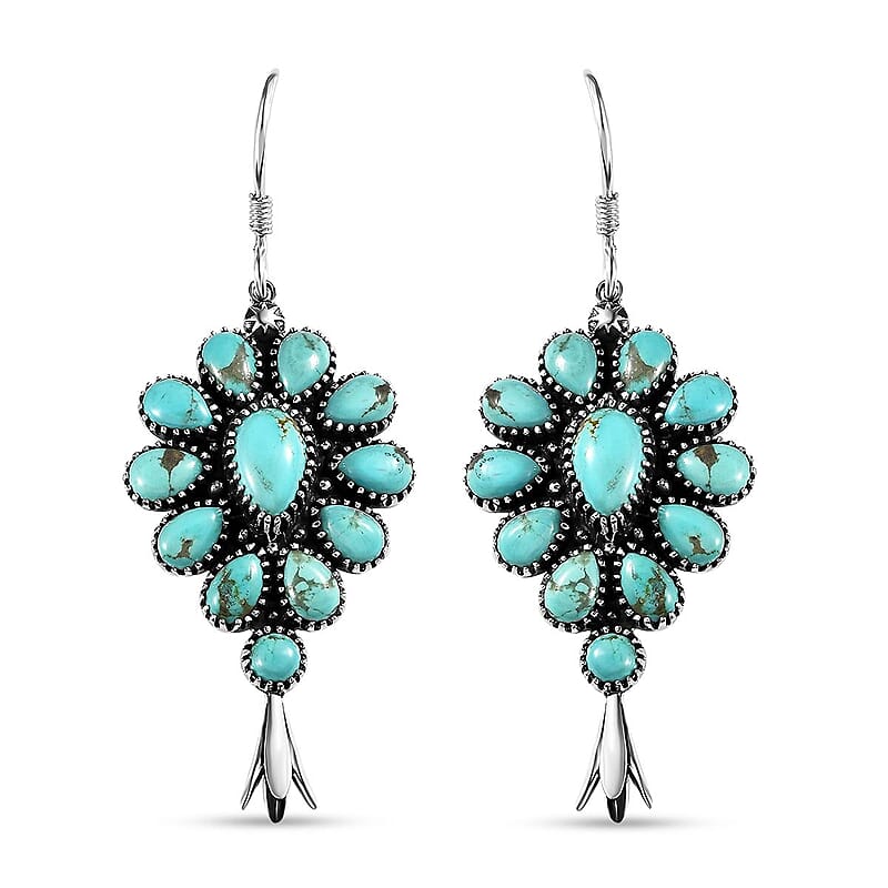 Artisan Crafted Sierra Nevada Turquoise Dangle Earrings in Sterling Silver 11.85 ctw