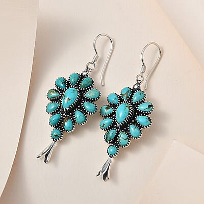 Artisan Crafted Sierra Nevada Turquoise Dangle Earrings in Sterling Silver 11.85 ctw