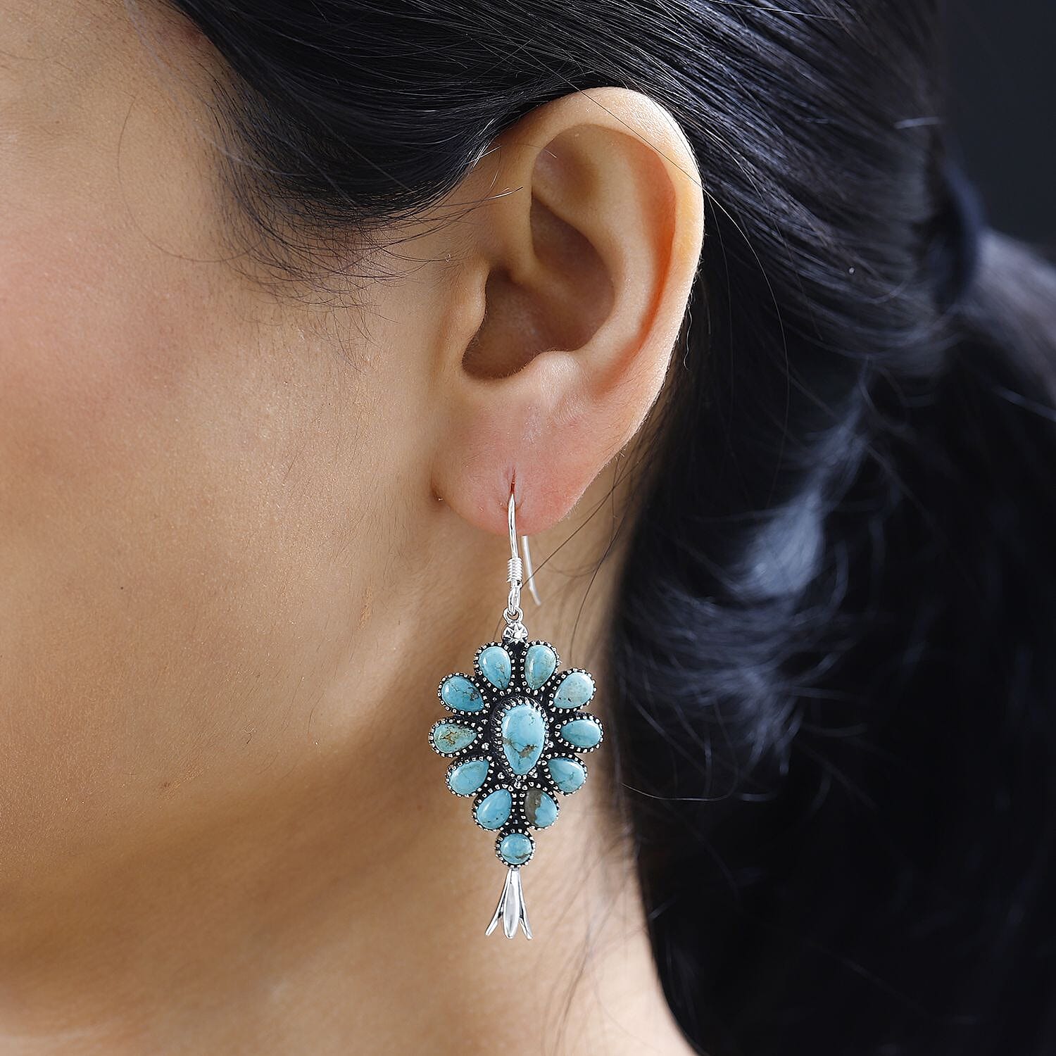Artisan Crafted Sierra Nevada Turquoise Dangle Earrings in Sterling Silver 11.85 ctw