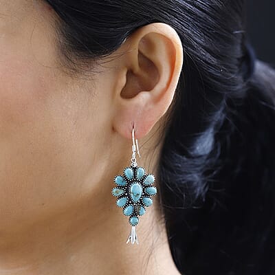 Artisan Crafted Sierra Nevada Turquoise Dangle Earrings in Sterling Silver 11.85 ctw