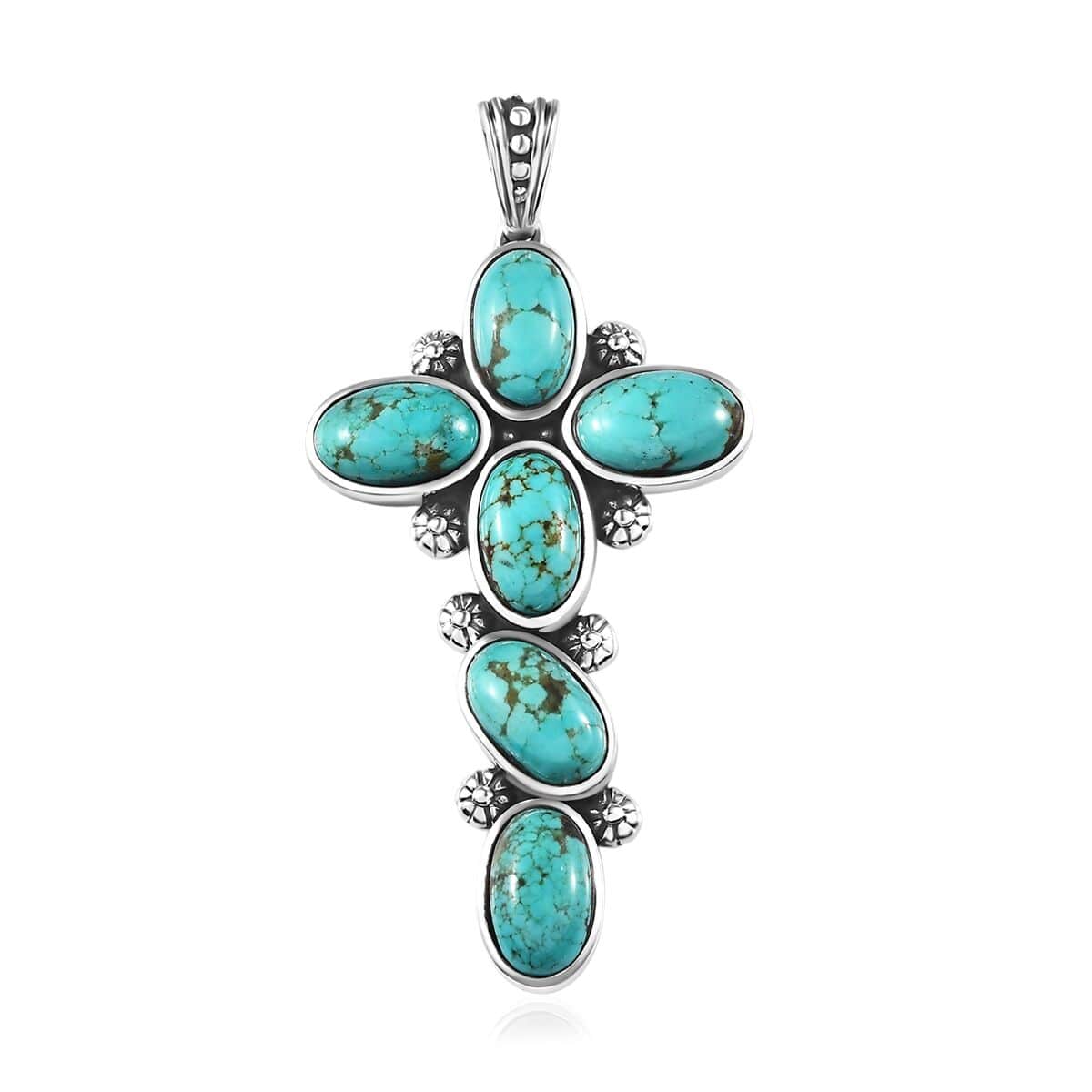 Artisan Crafted Sierra Nevada Turquoise Cross Pendant in Sterling Silver 10.30 ctw image number 0