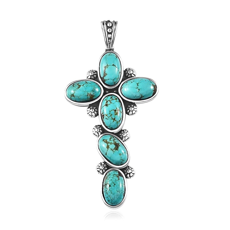 Artisan Crafted Sierra Nevada Turquoise Cross Pendant in Sterling Silver 10.30 ctw