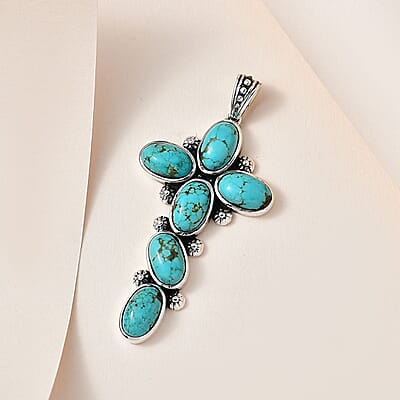 Artisan Crafted Sierra Nevada Turquoise Cross Pendant in Sterling Silver 10.30 ctw