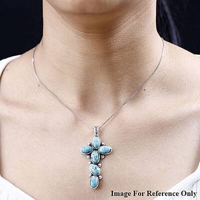 Artisan Crafted Sierra Nevada Turquoise Cross Pendant in Sterling Silver 10.30 ctw