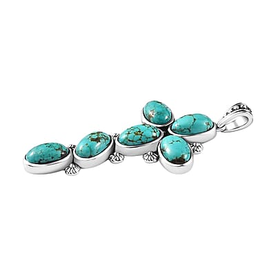 Artisan Crafted Sierra Nevada Turquoise Cross Pendant in Sterling Silver 10.30 ctw