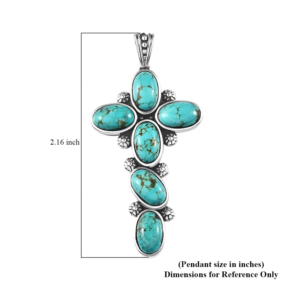 Artisan Crafted Sierra Nevada Turquoise Cross Pendant in Sterling Silver 10.30 ctw image number 5