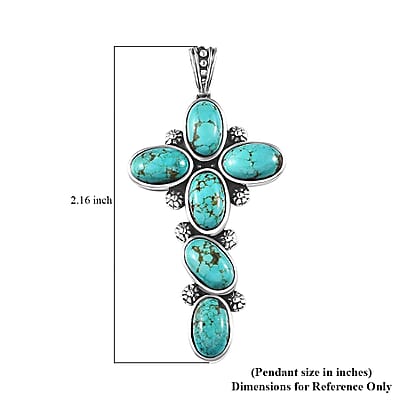 Artisan Crafted Sierra Nevada Turquoise Cross Pendant in Sterling Silver 10.30 ctw