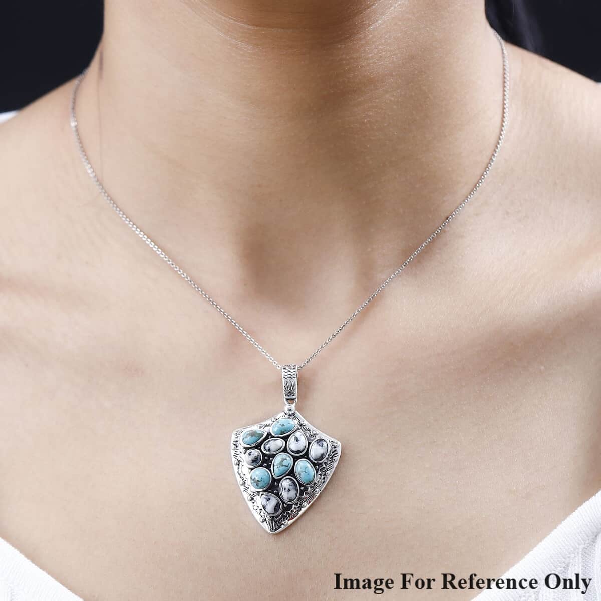 Artisan Crafted Sierra Nevada Turquoise and White Buffalo Arrow Head Pendant in Sterling Silver 5.10 ctw image number 2