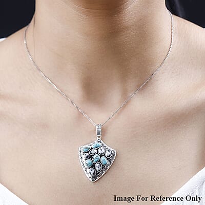 Artisan Crafted Sierra Nevada Turquoise and White Buffalo Arrow Head Pendant in Sterling Silver 5.10 ctw