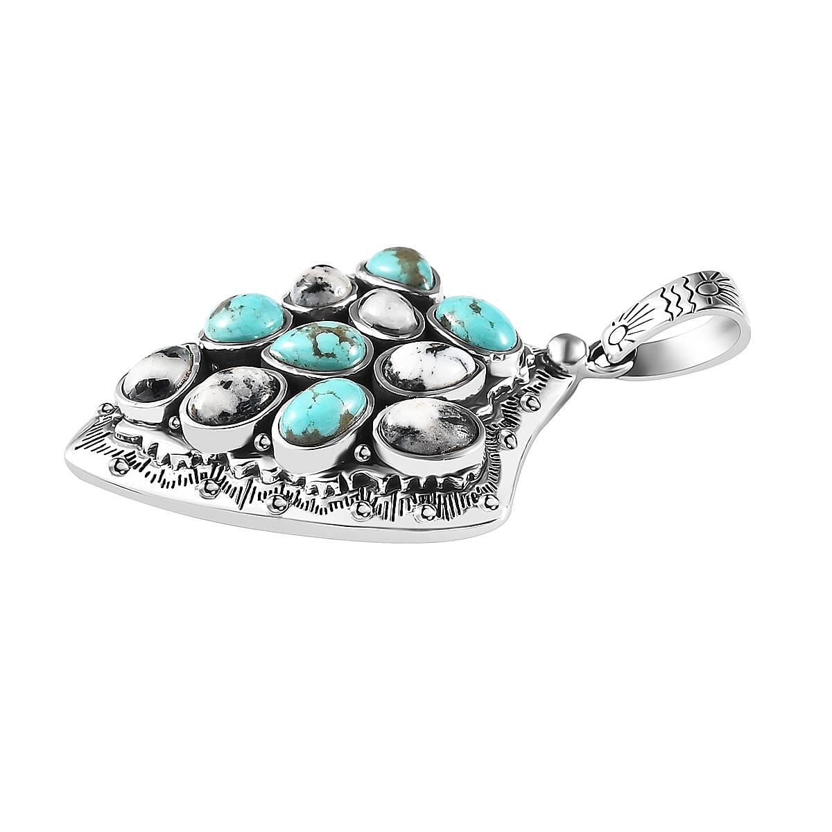 Artisan Crafted Sierra Nevada Turquoise and White Buffalo Arrow Head Pendant in Sterling Silver 5.10 ctw