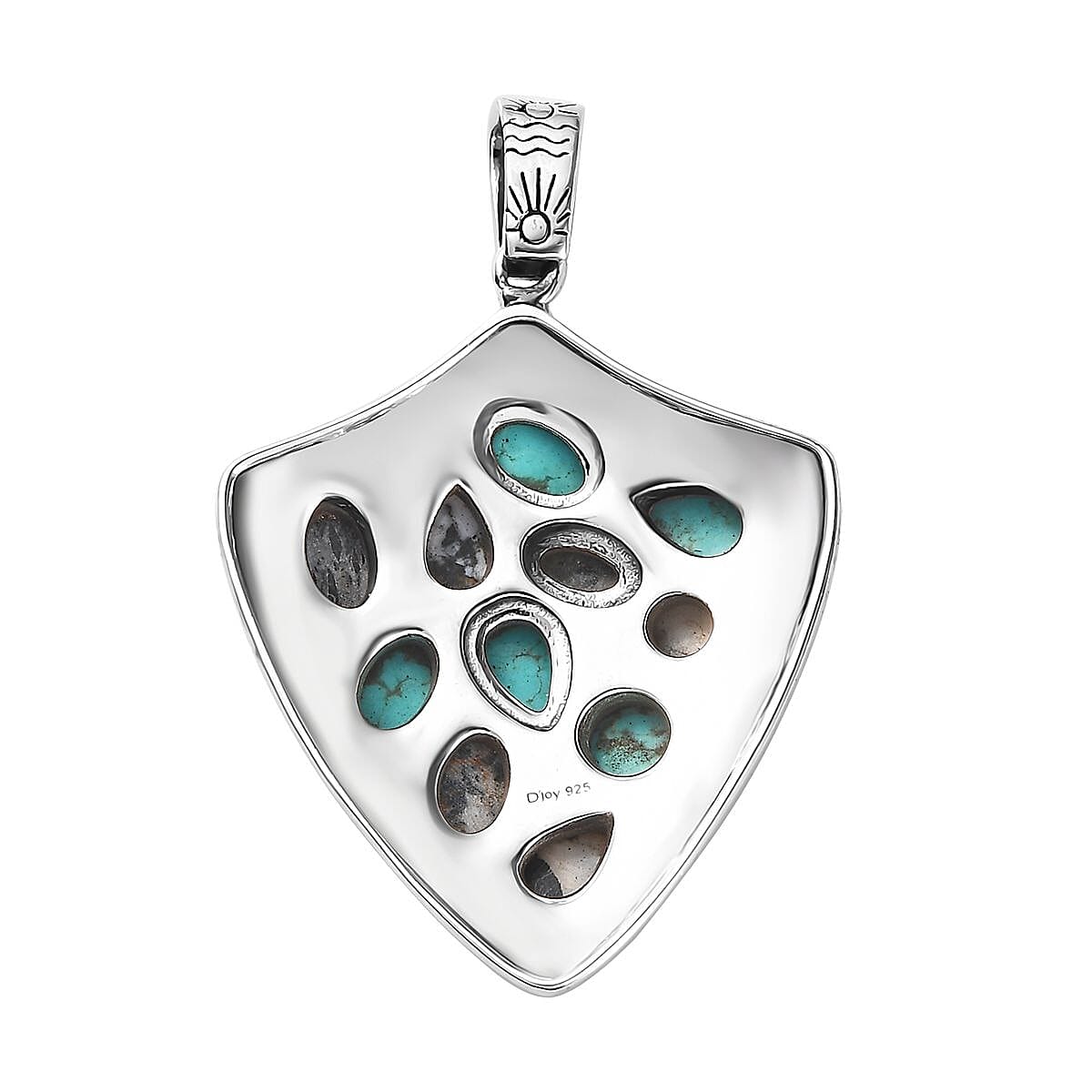 Artisan Crafted Sierra Nevada Turquoise and White Buffalo Arrow Head Pendant in Sterling Silver 5.10 ctw